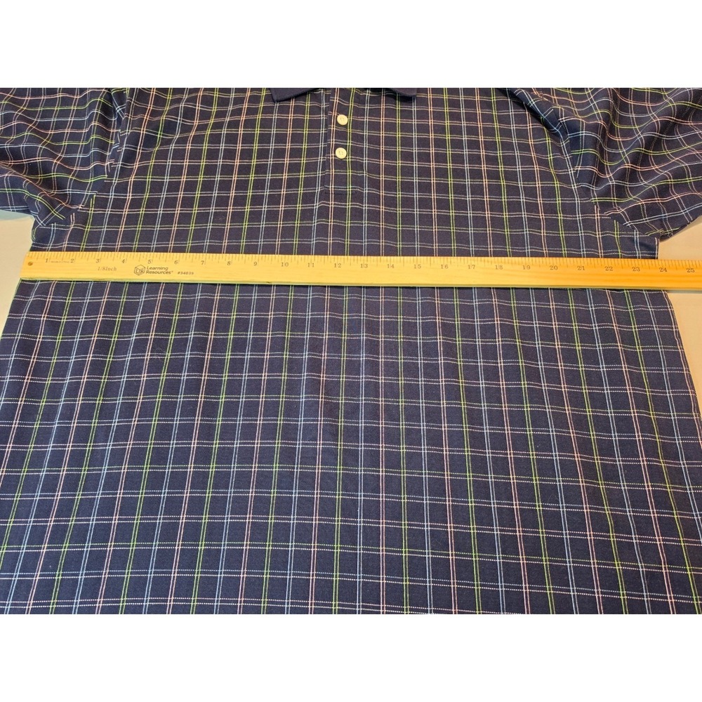 St. Andrews of Scotland Mens Large Navy Blue Plaid Golf Polo Shirt Crest Logo - Picture 4 of 7